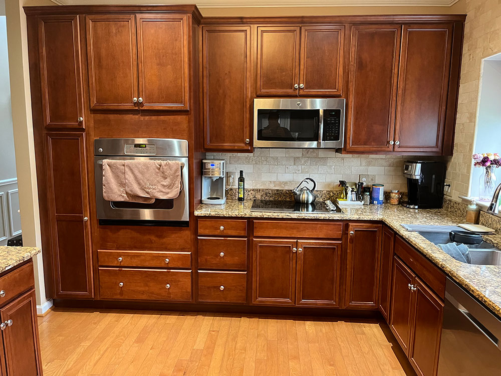 Before-Cherry Cabinets Refinished to Kilim Beige