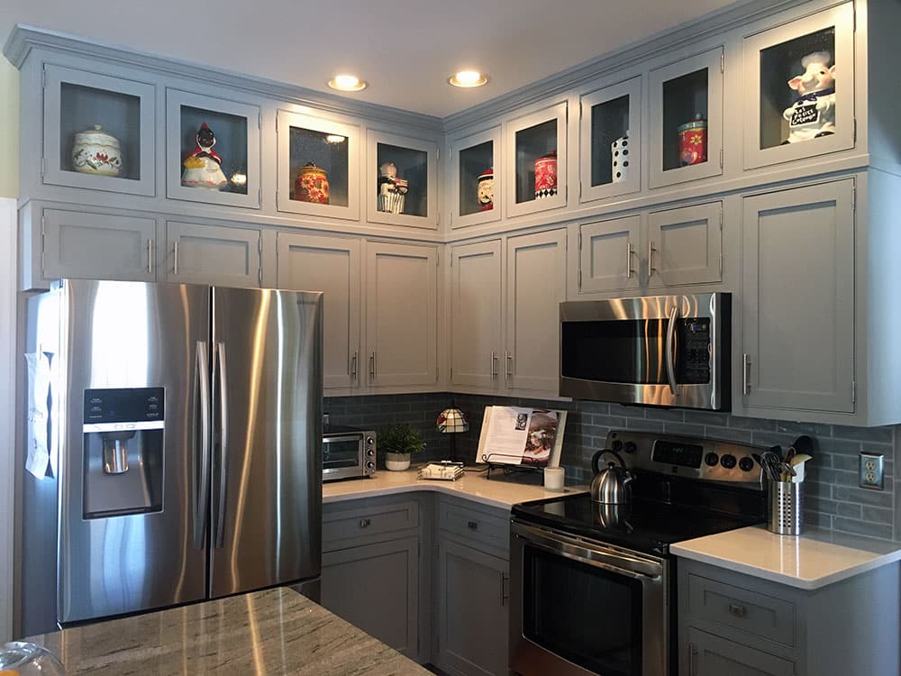 Cherry Kitchen Cabinets Refinished to Metropolis Grey