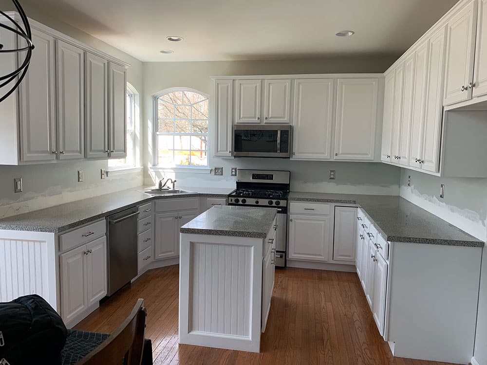 Cherry Kitchen Cabinets Refinished to White