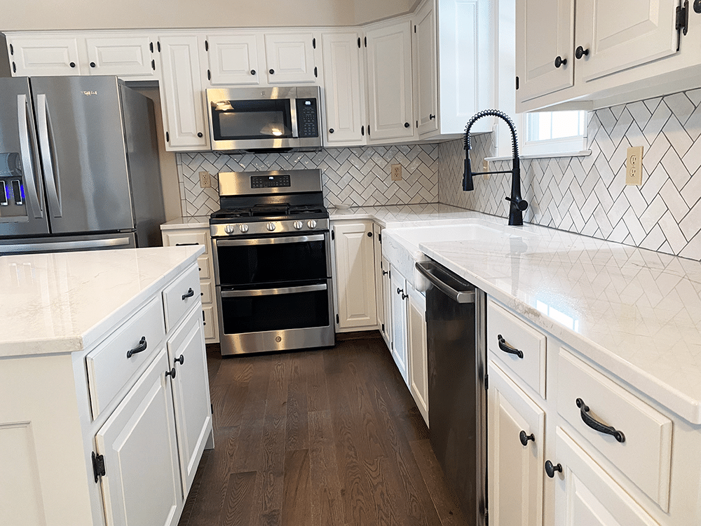 Maple Kitchen Cabinets Refinished to Pure White
