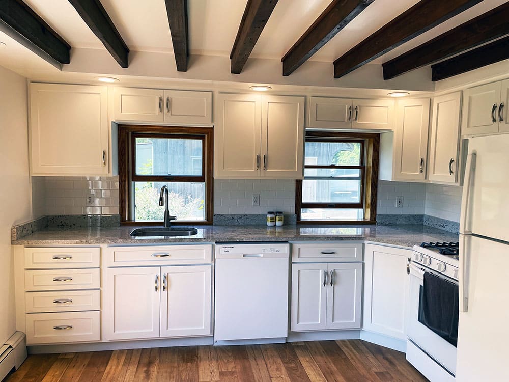 Grey Maple Kitchen Cabinets Refinished to Snowbound